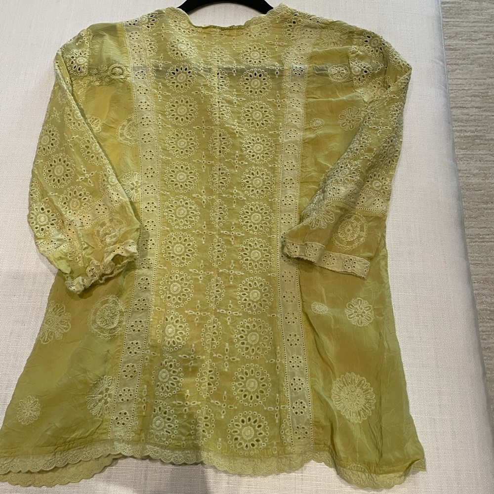 Johnny Was Cotton blouse lemony chartreuse